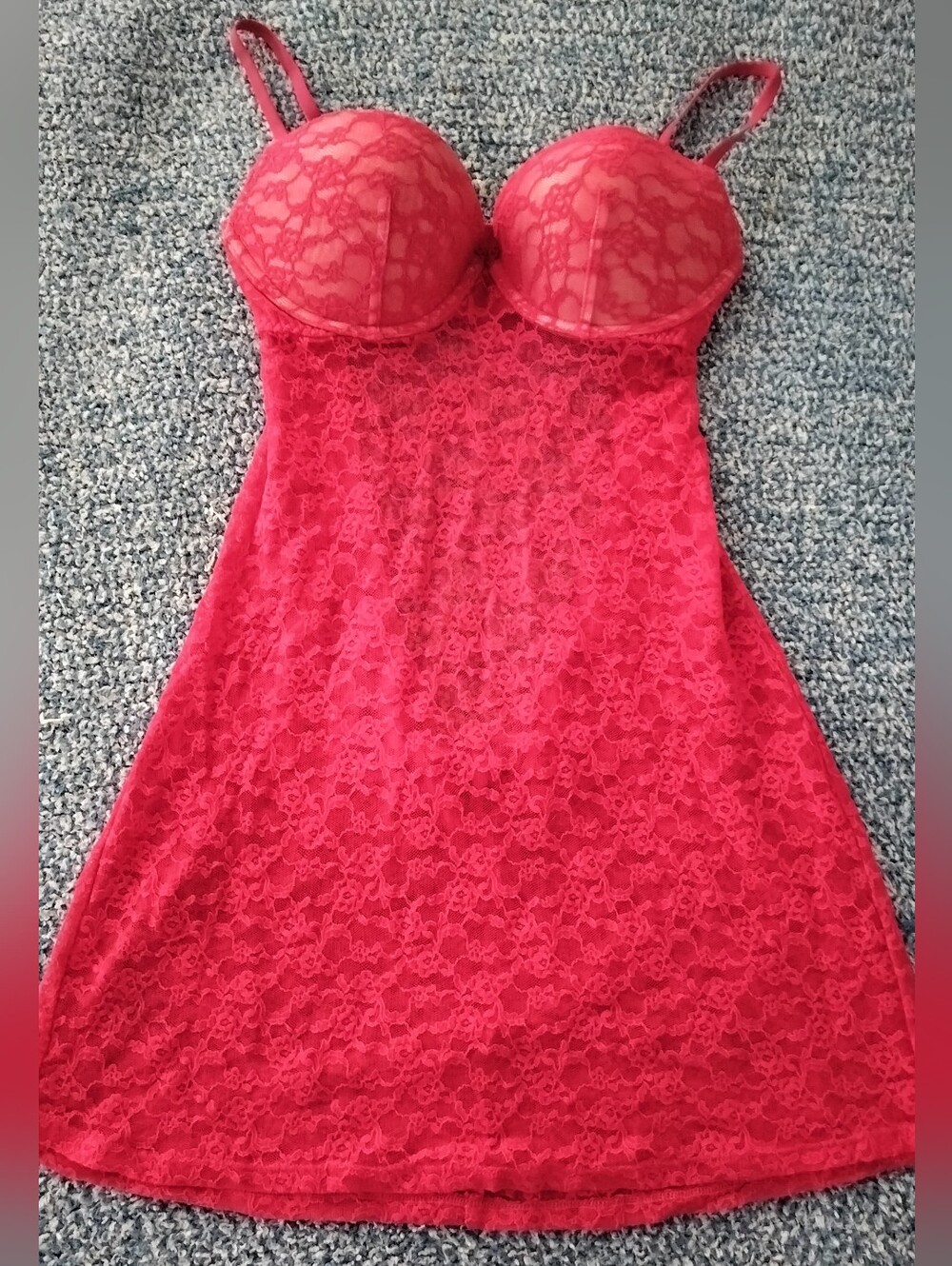 Victoria's Secret Red Hot Chemise Lingerie- Peek A Boo Back- Molded Cups- 36C
